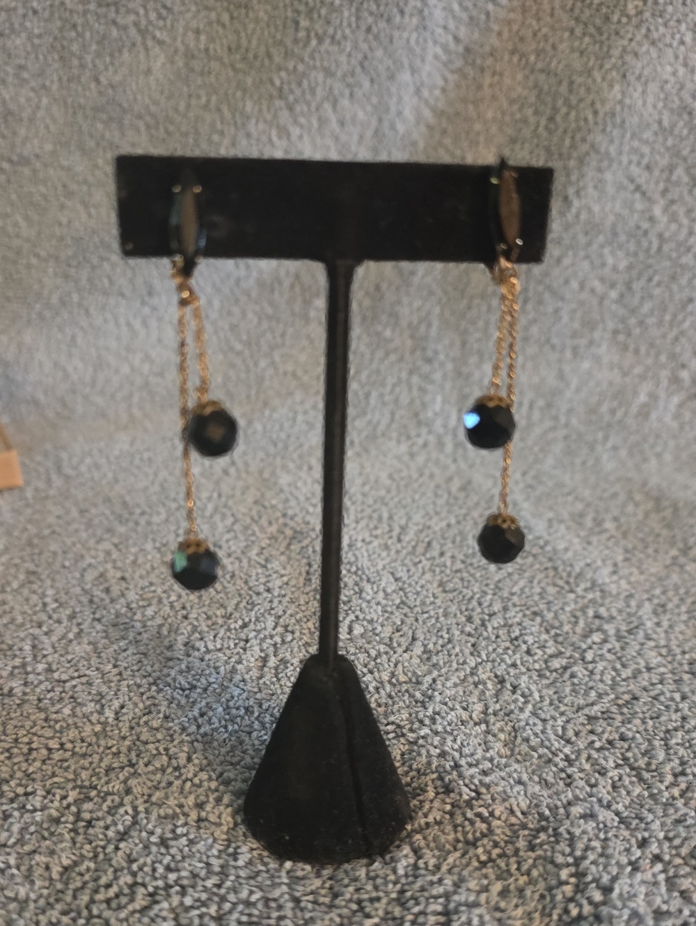 Gold Tone Drop Earrings with Black Faceted Beads - Women Jewelry
